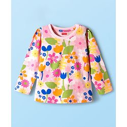Babyhug Cotton Knit Full Sleeves Co-ords Night Suit With Floral Print - Pink