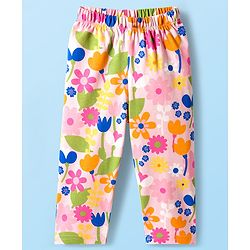 Babyhug Cotton Knit Full Sleeves Co-ords Night Suit With Floral Print - Pink