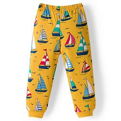 Babyhug Cotton Knit Full Sleeves Co-ords Night Suit With Nautical Theme Print - Yellow