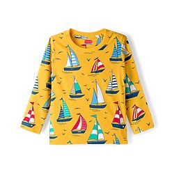 Babyhug Cotton Knit Full Sleeves Co-ords Night Suit With Nautical Theme Print - Yellow