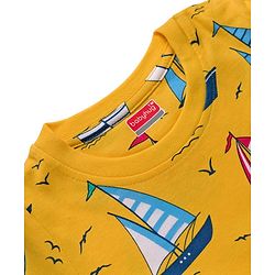 Babyhug Cotton Knit Full Sleeves Co-ords Night Suit With Nautical Theme Print - Yellow