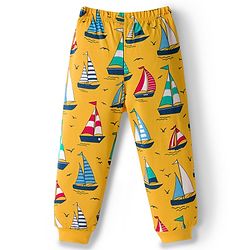Babyhug Cotton Knit Full Sleeves Co-ords Night Suit With Nautical Theme Print - Yellow