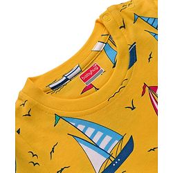 Babyhug Cotton Knit Full Sleeves Co-ords Night Suit With Nautical Theme Print - Yellow
