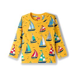 Babyhug Cotton Knit Full Sleeves Co-ords Night Suit With Nautical Theme Print - Yellow