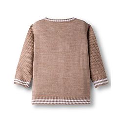 Babyhug Knit Full Sleeves  Front Open Sweater with Stripe Detailing - Brown