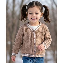 Babyhug Knit Full Sleeves  Front Open Sweater with Stripe Detailing - Brown