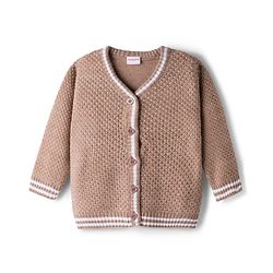 Babyhug Knit Full Sleeves  Front Open Sweater with Stripe Detailing - Brown