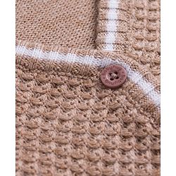 Babyhug Knit Full Sleeves  Front Open Sweater with Stripe Detailing - Brown