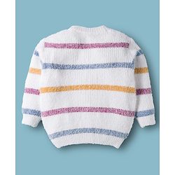 Babyhug Knit Full Sleeves Front Open Sweater & Pant Set with Stripe Design - White