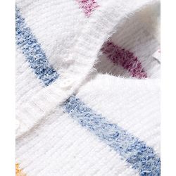 Babyhug Knit Full Sleeves Front Open Sweater & Pant Set with Stripe Design - White