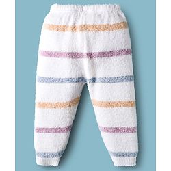Babyhug Knit Full Sleeves Front Open Sweater & Pant Set with Stripe Design - White