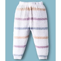 Babyhug Knit Full Sleeves Front Open Sweater & Pant Set with Stripe Design - White