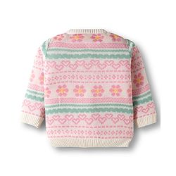 Babyhug Knit Full Sleeves  Front Open Sweater Sets With Floral Print - White & Pink