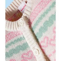 Babyhug Knit Full Sleeves  Front Open Sweater Sets With Floral Print - White & Pink