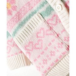 Babyhug Knit Full Sleeves  Front Open Sweater Sets With Floral Print - White & Pink