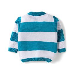 Babyhug Cotton Knit Full Sleeves Sweater Set With Stripes -Teal Blue & White