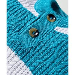 Babyhug Cotton Knit Full Sleeves Sweater Set With Stripes -Teal Blue & White