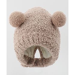 Babyhug Knitted Solid Woollen Cap With Pom Pom Tan - Diameter 12.5 cm