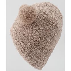 Babyhug Knitted Solid Woollen Cap With Pom Pom Tan - Diameter 12.5 cm