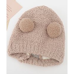 Babyhug Knitted Solid Woollen Cap With Pom Pom Tan - Diameter 12.5 cm