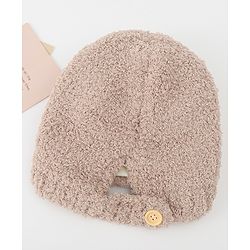 Babyhug Knitted Solid Woollen Cap With Pom Pom Tan - Diameter 12.5 cm