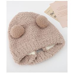 Babyhug Knitted Solid Woollen Cap With Pom Pom Tan - Diameter 12.5 cm
