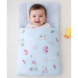 Babyhug Premium Sleeping Bag with Ultra Soft Bubble Lining Car Print - Blue| 100% Cotton| for 0-9 Months| Ultra Soft Lining| Smooth Zipper| All Season| Breathable & Cozy| Use as Carry Nest Mattress