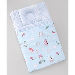 Babyhug Premium Sleeping Bag with Ultra Soft Bubble Lining Car Print - Blue| 100% Cotton| for 0-9 Months| Ultra Soft Lining| Smooth Zipper| All Season| Breathable & Cozy| Use as Carry Nest Mattress