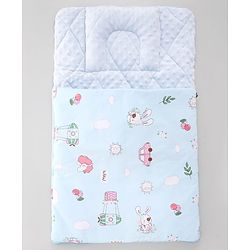 Babyhug Premium Sleeping Bag with Ultra Soft Bubble Lining Car Print - Blue| 100% Cotton| for 0-9 Months| Ultra Soft Lining| Smooth Zipper| All Season| Breathable & Cozy| Use as Carry Nest Mattress