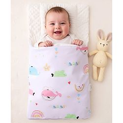 Babyhug Premium Sleeping Bag with Ultra Soft Bubble Lining Car Print - Blue| 100% Cotton| for 0-9 Months| Ultra Soft Lining| Smooth Zipper| All Season| Breathable & Cozy| Use as Carry Nest Mattress