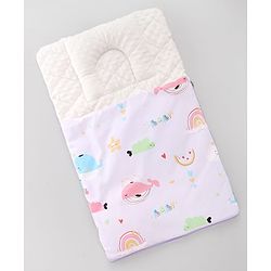 Babyhug Premium Sleeping Bag with Ultra Soft Bubble Lining Car Print - Blue| 100% Cotton| for 0-9 Months| Ultra Soft Lining| Smooth Zipper| All Season| Breathable & Cozy| Use as Carry Nest Mattress