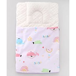 Babyhug Premium Sleeping Bag with Ultra Soft Bubble Lining Car Print - Blue| 100% Cotton| for 0-9 Months| Ultra Soft Lining| Smooth Zipper| All Season| Breathable & Cozy| Use as Carry Nest Mattress