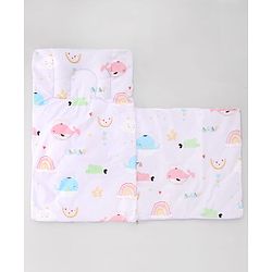 Babyhug Premium Sleeping Bag with Ultra Soft Bubble Lining Car Print - Blue| 100% Cotton| for 0-9 Months| Ultra Soft Lining| Smooth Zipper| All Season| Breathable & Cozy| Use as Carry Nest Mattress