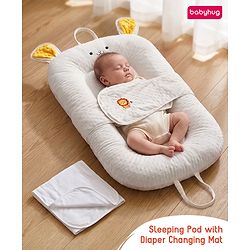 Babyhug Cozy Bubble Fabric Wraparound Sleep Nest for Newborns with Diaper Changing Mat - White| for 0 to 12 months| Soft Breathable Material| Supportive Base| Machine Washable| New Born Gifting Option