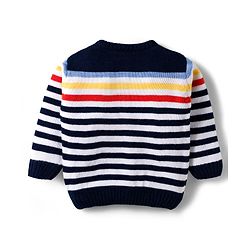 Babyhug Knitted Full Sleeves Striped Sweater Set - Navy Blue