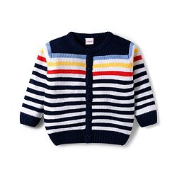 Babyhug Knitted Full Sleeves Striped Sweater Set - Navy Blue