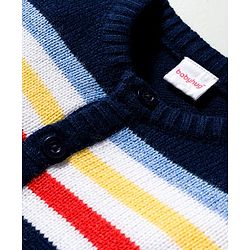 Babyhug Knitted Full Sleeves Striped Sweater Set - Navy Blue