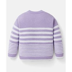 Babyhug Knit Full Sleeves Front Open Sweater Set with Stripes - Lavender