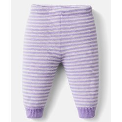 Babyhug Knit Full Sleeves Front Open Sweater Set with Stripes - Lavender