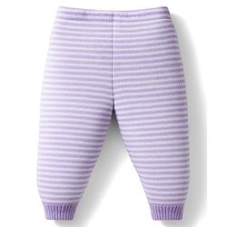 Babyhug Knit Full Sleeves Front Open Sweater Set with Stripes - Lavender