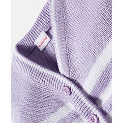 Babyhug Knit Full Sleeves Front Open Sweater Set with Stripes - Lavender