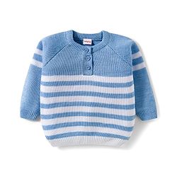 Babyhug Knitted Full Raglan Sleeves Striped Sweater Set - Light Blue