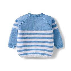 Babyhug Knitted Full Raglan Sleeves Striped Sweater Set - Light Blue