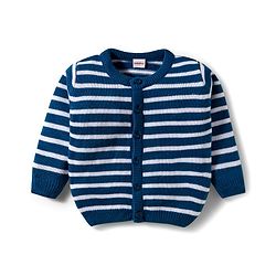 Babyhug Knitted Full Sleeves Striped Co-ord Sweater Set - Blue & White