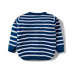 Babyhug Knitted Full Sleeves Striped Co-ord Sweater Set - Blue & White