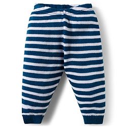 Babyhug Knitted Full Sleeves Striped Co-ord Sweater Set - Blue & White
