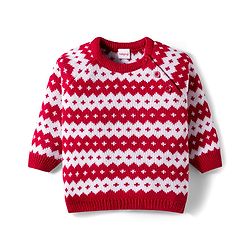Babyhug Knitted Full Raglan Sleeves Design Sweater Set - Red & White