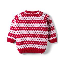 Babyhug Knitted Full Raglan Sleeves Design Sweater Set - Red & White