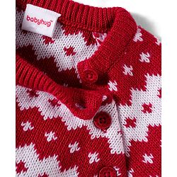Babyhug Knitted Full Raglan Sleeves Design Sweater Set - Red & White