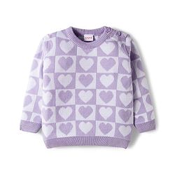 Babyhug Knit Full Sleeves Solid Color Pullover Sweater Set with Heart Design - Lavender